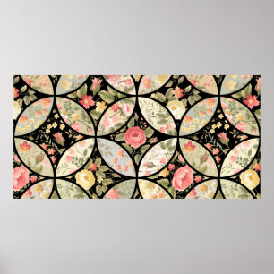 Affiche patchwork motif floral
