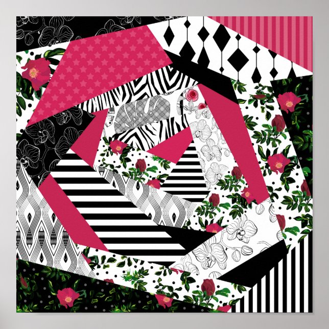 Affiche patchwork rouge, populaire, patchwork lancer oreil (Devant)