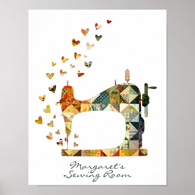 Affiche Patchwork Sewing Machine Hearts (Devant)