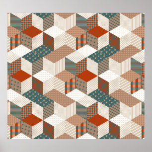 Affiche Patchwork Stars Vintage Brown Vert