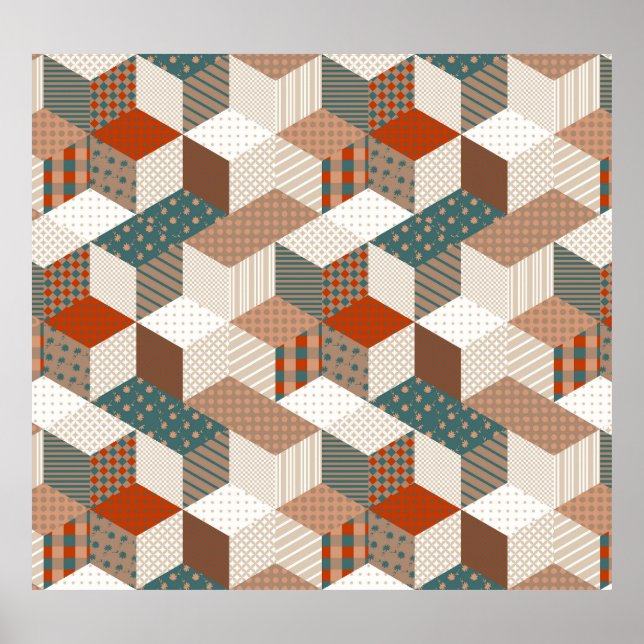 Affiche Patchwork Stars Vintage Brown Vert (Devant)