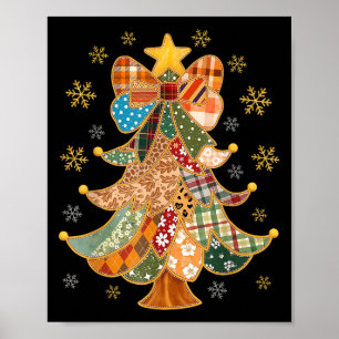 Affiche Patchwork Xmas Coquette Bow Lace Joyeux brillant C