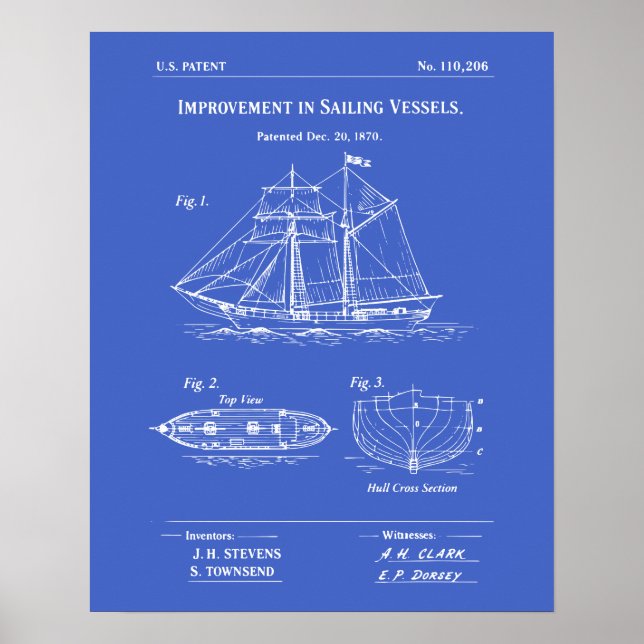 Affiche Patent Sailing Vessel Blueprint (Devant)