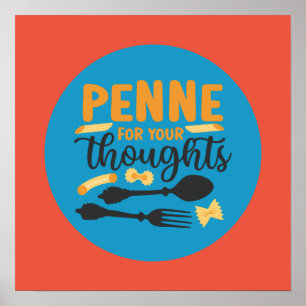 Affiche Pâtes amusantes Pun alimentaire Typographie couleu