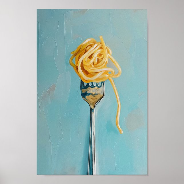 Affiche Pâtes de spaghetti sur l'art mural de fourche pour (Devant)