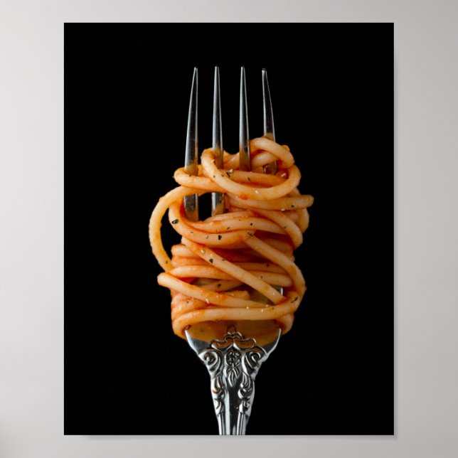 Affiche Pâtes filées sur une Fourche, Spaghetti alimentair (Devant)