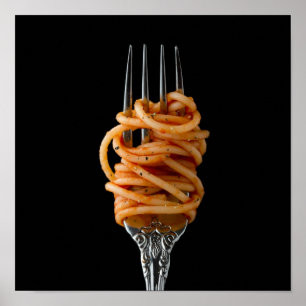 Affiche Pâtes filées sur une fourchette, spaghetti de nour