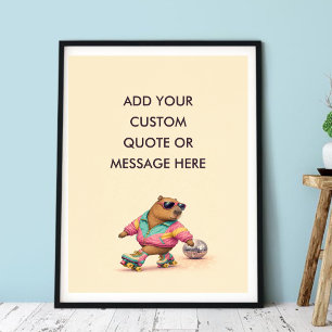 Affiche Patin à roulettes personnalisé Capybara Drôle Anim