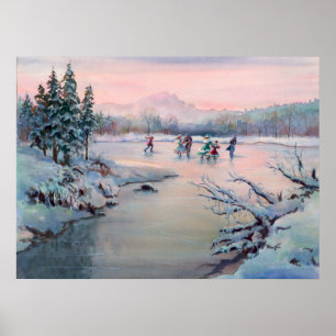 Affiche PATINAGE À LA GLACE & FLAKES DE NEIGE par SHARON S