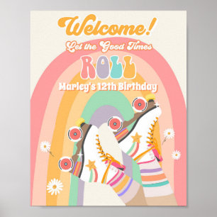 Affiche Patinage à roulettes Retro Accueil d'anniversaire 