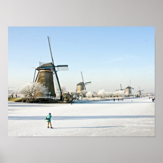 Affiche Patinage sur glace à Kinderdijk Holland (Devant)