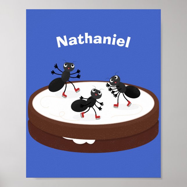 Affiche Patinage sur glace de fourmis joyeuses sur dessin  (Devant)