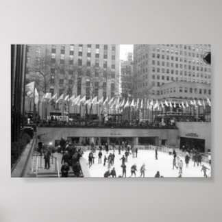Affiche Patinage sur glace NYC Rockefeller Center, noir et