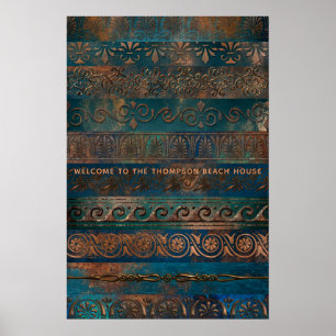 Affiche Patine de cuivre et grec métallique turquoise