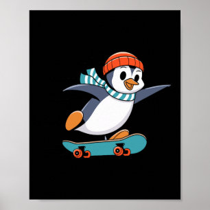 Affiche Patineur Pingouin Planche à Roulettes Patineurs P