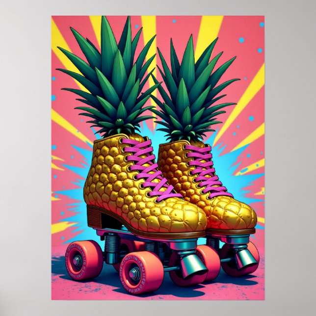 Affiche Patins à roulettes rétro Surreal Ananas Pop Art (Devant)