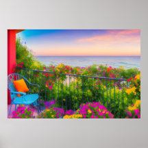 Patio de bord de mer italien jardin d'art acryliqu