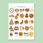 Affiche Pâtisserie française Boulangerie Pâtisseries Alime<br><div class="desc">Impression d'art "French Pâtisserie",  compilée à partir de ma série d'illustrations de marqueurs dessinées à la main. L'impression propose un assortiment de viennoiseries françaises classiques comme Paris-brest,  pain au chocolat,  éclair,  canelé,  macarons,  millefeuille et bien d'autres encore. Idéal pour décorer la cuisine,  ou toute chambre dans la maison.</div>