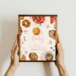 Affiche Pâtisseries & Pacificateurs Baby shower fille Bien<br><div class="desc">"Pâtisseries et pacificateurs" thème du baby shower d'automne avec illustration du chignon de cannelle incorporé dans le texte "OH BABY" avec des illustrations de fleurs,  café,  pâtisseries et pacificateurs.</div>