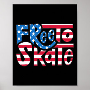 Affiche Patriote 4 juillet Patineur Drapeau Américain Libr