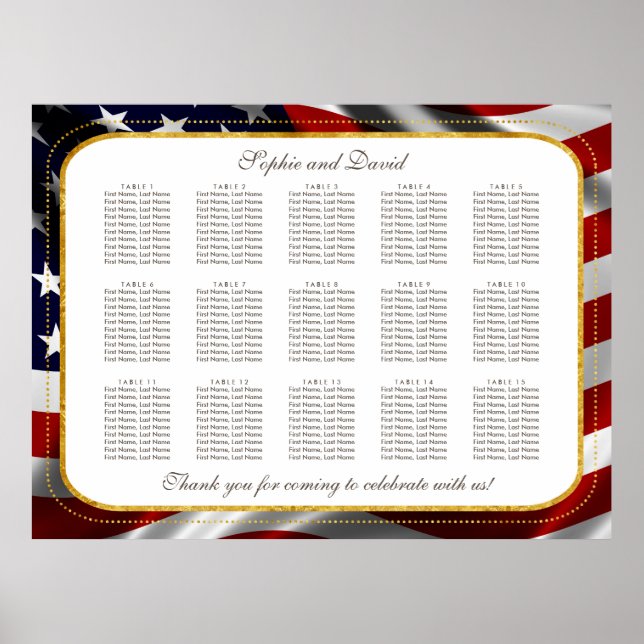 Affiche Patriotic Gold Foil USA Mariage du drapeau (Devant)