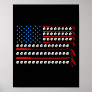 Affiche Patriotic Golf Usa Drapeau Golf Clubs 4 juillet Go