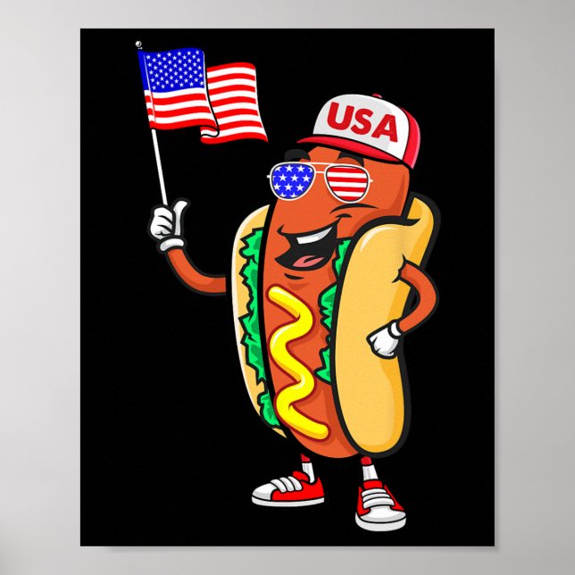 Affiche Patriotic Hot Dog American Flag Usa Funny 4th Of J (Devant)