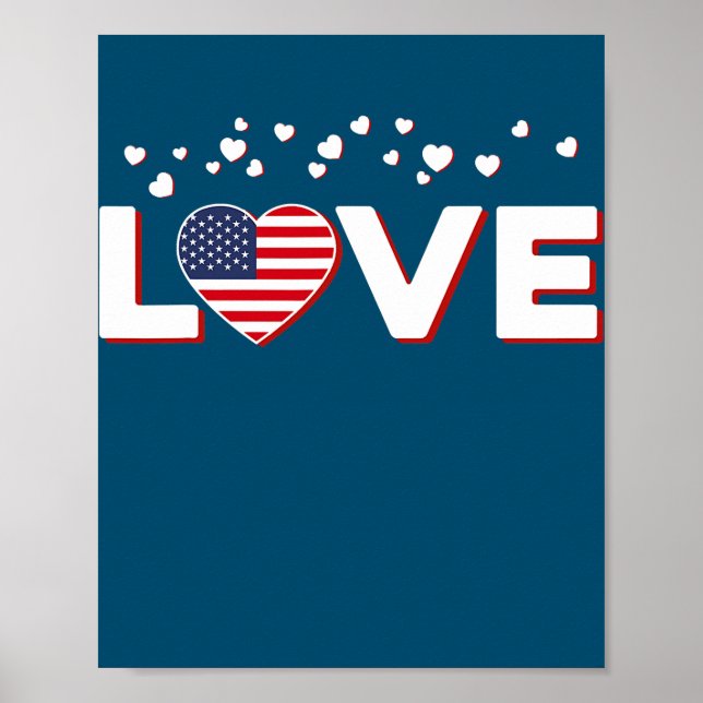 Affiche Patriotic Love Heart US États-Unis Drapeau américa (Devant)