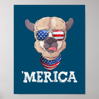 Affiche Patriotic Merica USA Flag Alpaca Sunglusses 4th
