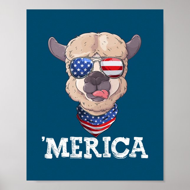Affiche Patriotic Merica USA Flag Alpaca Sunglusses 4th (Devant)