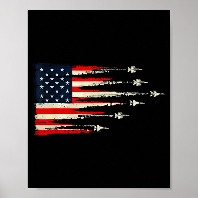 Affiche Patriotic Red White Blue Usa Flag Fighter Jets 4th (Devant)