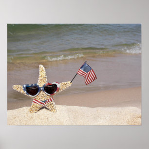 Affiche Patriotic Starfish with American flag