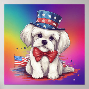 Affiche Patriotique 4 juillet Blanche Chiot Mignon-43568