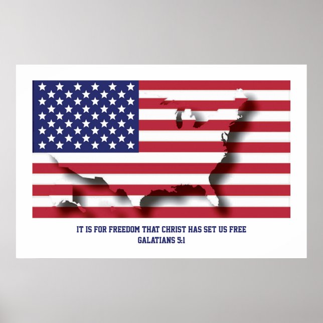 Affiche PATRIOTIQUE 4 JUILLET Pour La Liberté Christ Nous  (Devant)