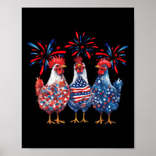 Affiche Patriotique américain poule 4 juillet Drapeau amér