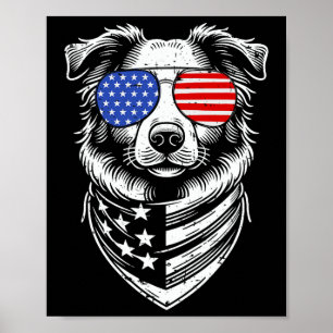 Affiche Patriotique berger australien 4 juillet américain