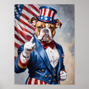 Affiche Patriotique Bulldog dans l'Oncle Sam pose