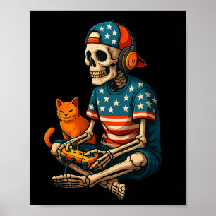 Affiche Patriotique Gamer Skeleton Jeux Vidéo de jeu Cat B