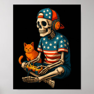 Affiche Patriotique Gamer Skeleton Jeux Vidéo de jeu Cat B
