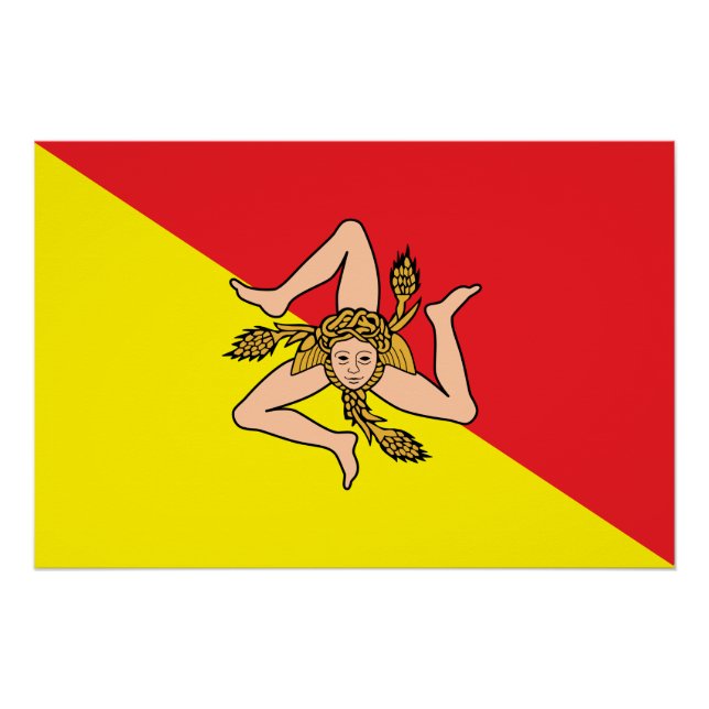 Affiche patriotique murale avec Drapeau de Sicile, (Devant)