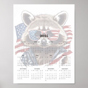 Affiche Patriotique Raccoon rouge blanc bleu 2025 Calendri