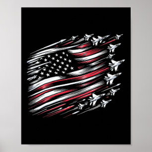 Affiche Patriotique Red Blue Us Drapeau Fighter Jets 4 Jui