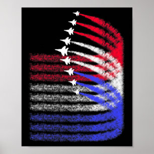 Affiche Patriotique Rouge Bleu Bleu Usa Drapeau Jets 4e