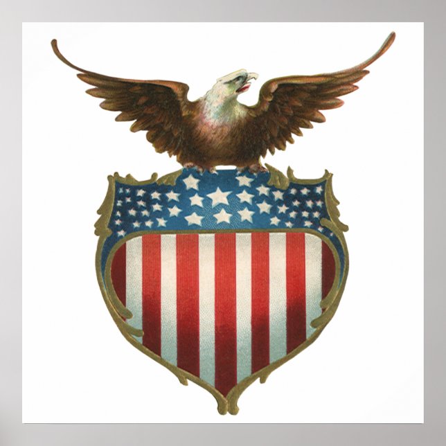 Affiche Patriotisme Vintage, Aigle fier sur Drapeau Améric (Devant)