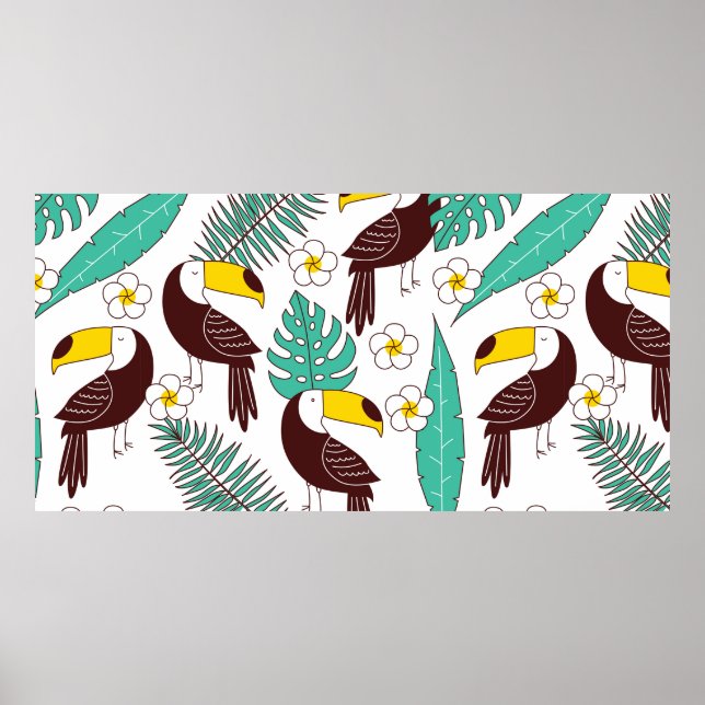 Affiche Patte sans soudure Toucan, tuile avec feuilles de  (Devant)