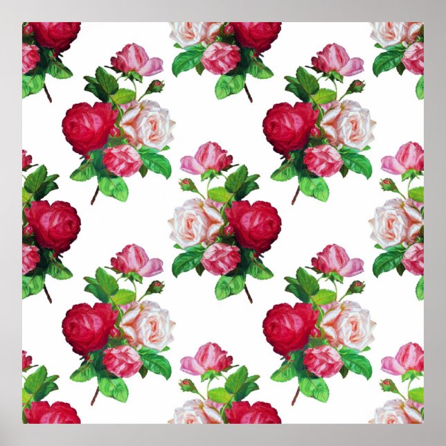 Affiche Pattern with Red, White and Pink Roses, (Devant)