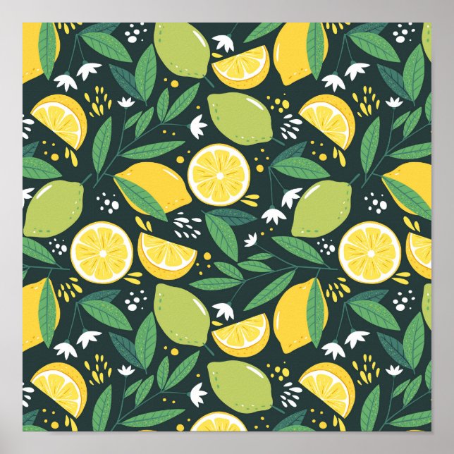 Affiche Patters de Yellow Lemon and Green Lime Fruit Food (Devant)