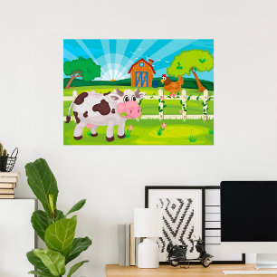 Affiche Pâturage De Vaches Sur Une Ferme
