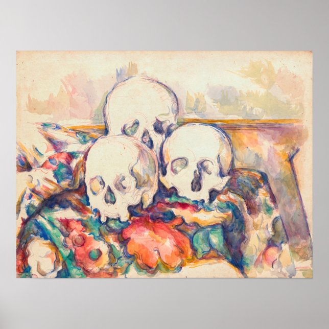 Affiche Paul Cezanne - Aquarelle à trois crânes (Devant)