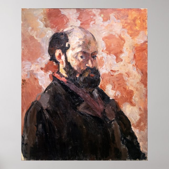 Affiche Paul Cezanne - Autoportrait avec arrière - plan ro (Devant)